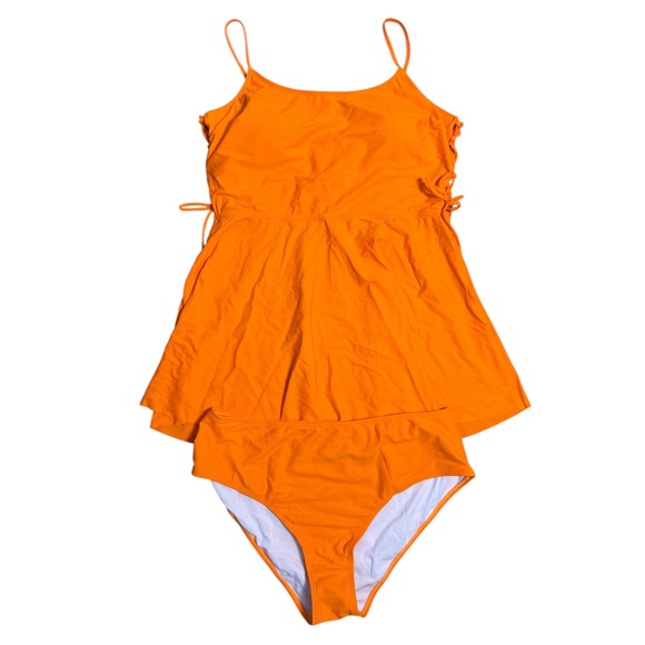 Orange Lace Up Tankini Swim Dress Set Women's Size XXL - Picture 2 of 10